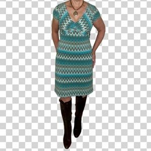 BCBGMaxAzria* Turquoise, Brown & Cream Patterned Day Dress * Size Small